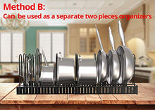 Load image into Gallery viewer, Vdomus extensible pot rack organizer with 4 DIY methods, length adjustable and max extended to 31 inches 13+ pans holder, black metal kitchen cabinet pantry pot lid holder
