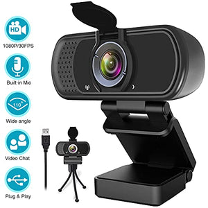 1080P Webcam,Live Streaming Web Camera with Stereo Microphone, Desktop or Laptop USB Webcam with 110 Degree View Angle, HD Webcam for Video Calling, Recording, Conferencing, Streaming, Gaming