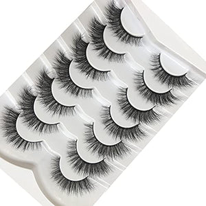 Pooplunch False Eyelashes Wispy Cat Eye Faux Mink Lashes 7 Pairs Natural 8D Fluffy Volume Fake Mink Eyelash Multipack
