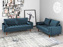 Load image into Gallery viewer, Container Furniture Direct Mid Century Modern Velvet Upholstered Button Tufted Living Room Sofa, 2 Piece Set, Prussian Blue
