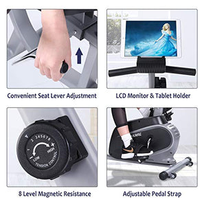 MaxKare Recumbent Exercise Bike Indoor Cycling Stationary Bike with Adjustable Seat and Resistance, Pulse Monitor/Phone Holder (Seat Height Adjustment by Lever)