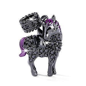 Gnoce"Divine Soul and Spirit" Black Plated Unicorn with Wings Beads 925 Sterling Silver Charm Pendant Locket fit for Bracelet/Necklace