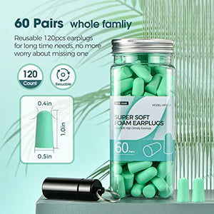 SNR 38dB Sleeping Ear Plugs, 60 Pairs Strong Noise Reduction Earplug, Industrial-Grade Hearing Protect Earplugs for Working, Snoring, Studying, Ultra Soft and Slow Rebound with Portable Carrying Case