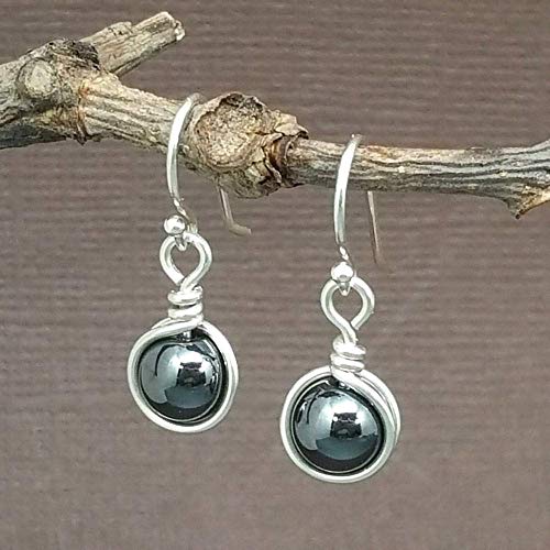 Hematite Gemstone Minimal Drop Earrings - 925 Sterling Silver