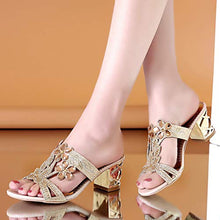 Load image into Gallery viewer, Looove Women Sandals Summer Open Toe Slippers Fashion Rhinestone Thick Shoe Woman Bohemia Flip Flops-Gold-6.5
