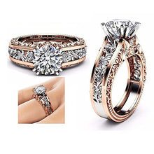 Load image into Gallery viewer, Women Color Separation CZ Diamond Rose Gold Floral Wedding Engagement Ring (8, Silver)
