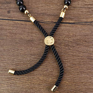 COAI Mala Beads Black Obsidian Stone 7 Chakra Bolo Bracelet for Women