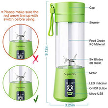 Load image into Gallery viewer, Supkitdin Portable Blender, Personal Mixer Fruit Rechargeable with USB, Mini Blender for Smoothie, Fruit Juice, Milk Shakes, 380ml, Six 3D Blades for Great Mixing (Green)
