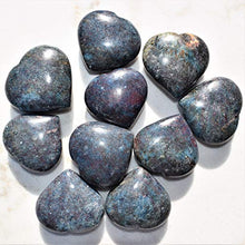 Load image into Gallery viewer, Zenergy Gems Selenite Charged Hand-Carved Natural Blue Kyanite Ruby Pocket Puffy Heart / Palm Heart / Worry Stone + Selenite Heart Charging Crystal [Included]
