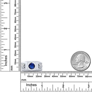 Gem Stone King 2.53 Ct Round Blue Created Sapphire 925 Sterling Silver Men's Ring (Size 12)