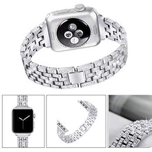Load image into Gallery viewer, BORCHY Bling Bands Compatible with Apple Watch Band 38mm 40mm 41mm 42mm 44mm 45mm,Women Stainless Steel Metal Band Wristbands Strap Replacement for iWatch Series 7 6 5 4 3 2 1 SE,Silver, A-MZ38

