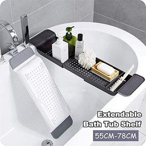AIKENR Expandable Bath Shelf, Adjustable Bathtub Caddy Tray Storage Rack Multifunctional Bathtub Tub Organizer, Non-Slip Grip, Black