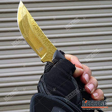 Load image into Gallery viewer, 7.5&quot; Tactical Knife Survival Knife Hunting Knife FULL TANG Fixed Blade Knife Etched Damascus Razor Sharp Edge Camping Accessories Camping Gear Survival Kit Survival Gear Tactical Gear 51565 (Gold)
