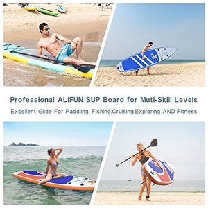 ALIFUN Inflatable Stand Up Paddle Board SUP Paddleboarding Weight Capacity 330 LBS 6 Inches Thick Wide Stance with All Around Accessories for Adult of All Skill Levels