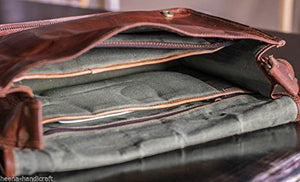 18 inch Leather Full Flap Messenger Handmade Bag Laptop Bag Satchel Bag Padded Messenger Bag School Brown (18x13)