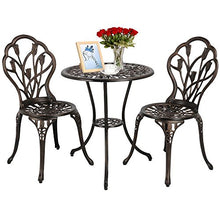 Load image into Gallery viewer, YAHEETECH 3 PCS Patio Set Tulip Design Setting Cast Bistro Table Chair Outdoor Patio Furniture, Aluminum, Antique Bronze
