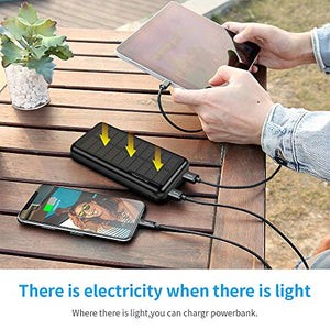 Solar Power Bank 30,000mAh, Minrise Portable Charger, Solar Charger Power Bank with 2 USB Outputs, External Battery Pack for Outdoor Activities Compatible for iPhone, Smartphones etc.