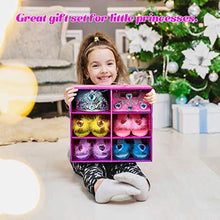 Load image into Gallery viewer, Princess Dress Up Shoes Set Girls Role Play Shoes Pretend Jewelry Toys Set Gift Set 4 Pairs of Shoes Kit Collection of Tiara Crown Earrings Necklace Rings Handbag Gloves for Girls Aged 3-6 Years Old
