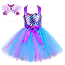 Load image into Gallery viewer, Mermaid Dress for Little Girls Mermaid Tutu Costume Halloween Birthday Party Outfit Purple 3-4Years
