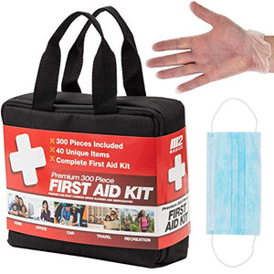 M2 BASICS 300 Piece (40 Unique Items) First Aid Kit | Free First Aid Guide | Emergency Medical Supply | for Home, Office, Outdoors, Car, Survival, Workplace