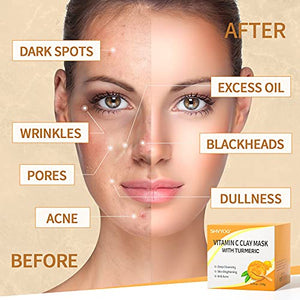 Turmeric Vitamin C Clay Mask, SHVYOG Vitamin C Clay Facial Mask with Kaolin Clay and Turmeric for Dark Spots, Turmeric Facial Mask Skin Care Mask for Controlling Acne, Oil and Refining Pores