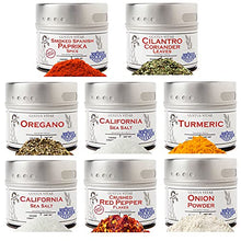 Load image into Gallery viewer, Pantry Starter Kit | Non GMO | Gourmet Spices And Salt | 8 Small Batch Herbs &amp; Spices | Handpacked in Magnetic Tins | Gustus Vitae | #214
