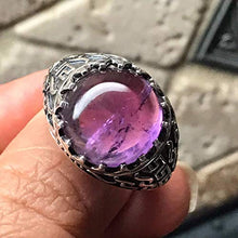 Load image into Gallery viewer, Natural Cabochan Amethyst 925 Solid Sterling Silver Men's Ring Size 9, 9.75, 10, 11, 11.75, 12, 13
