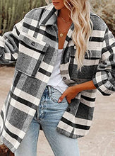 Load image into Gallery viewer, FCSONU Women&#39;s Flannel Plaid Shirts Long Sleeve Shacket Jacket Button Down Winter Coats with Pockets Green
