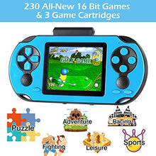 Load image into Gallery viewer, TaddToy 16 Bit Handheld Game Console for Kids Adults, 3.0&#39;&#39; Large Screen Preloaded 230 HD Classic Retro Video Games with USB Rechargeable Battery &amp; 3 Game Cartridges for Birthday Gift for Kids 4-12
