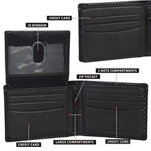 Load image into Gallery viewer, RFID Genuine Leather Bifold Wallet for Men and Women,2 Note pocket,coin pocket,multi card slots &amp; ID window (Black Carbon)
