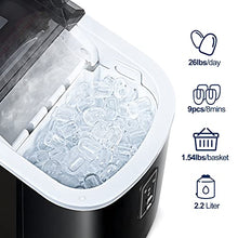 Load image into Gallery viewer, Euhomy Ice Maker Machine Countertop, 26 lbs in 24 Hours, 9 Cubes Ready in 6 Mins, Electric Ice Maker and Compact Potable Ice Maker with Ice Scoop and Basket. Perfect for Home/Kitchen/Office.(Silver)
