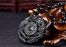 Load image into Gallery viewer, c1lint7785631 Pure Natural Obsidian Pendant Necklace Obsidian Crystal Pendant Necklace Pattern with Extend Bead Chain for Men or Women (Dragon Phoenix Gossip)
