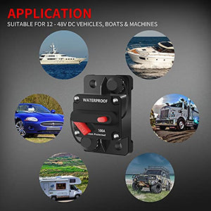 DaierTek 100 Amp Circuit Breaker 12V - 48V, DC 12 Volt Circuit Breaker 100A Inline with Manual Reset Waterproof for Marine Boat Trolling Automotive Car RV ATV Audio-2Pack
