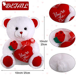 Plush Stuffed Animals 10 Inch Cute Plush Animals Holding Red Heart Soft Plush Toy for Valentine's Day, Wedding, Anniversary, Mother's Day, Birthday Present (Teddy Bear)