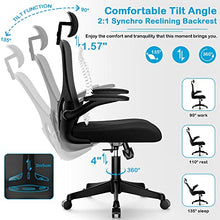 Load image into Gallery viewer, Dedeo Ergonomic Office Chair, High Back Mesh Desk Chair with Adjustable Headsrest, Rolling Swivel Home Office Desk Chairs with Flip-Up Armrest, Tilt Function, Lumbar Support, Soft Thick Seat Cushion
