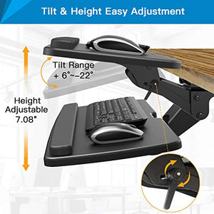 HUANUO Keyboard Tray Under Desk，360 Adjustable Ergonomic Sliding Keyboard & Mouse Tray, 25" W x 9.8" D, Black