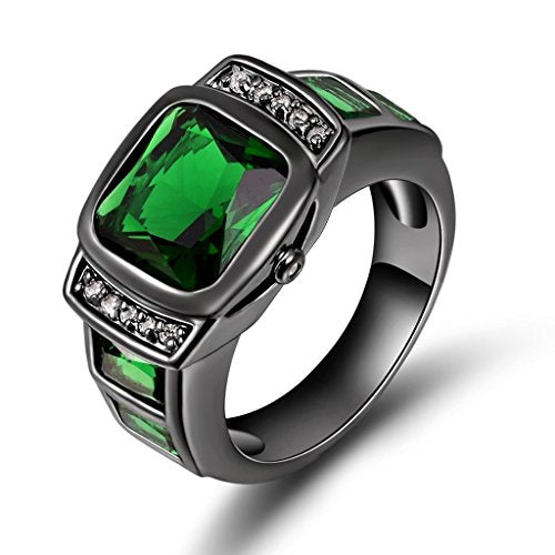 Aunyamanee Jewelry Shop Emerald Cut Size 8,9,10,11 Man's Black 18K Gold Filled AAA Emerald Wedding Rings (10)