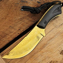 Load image into Gallery viewer, 7.5&quot; Tactical Knife Survival Knife Hunting Knife FULL TANG Fixed Blade Knife Etched Damascus Razor Sharp Edge Camping Accessories Camping Gear Survival Kit Survival Gear Tactical Gear 51565 (Gold)
