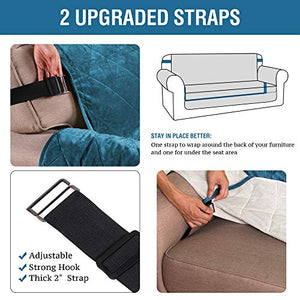 H.VERSAILTEX Sofa Cover Quilted Thick Velvet Plush Couch Cover for 3 Cushion Sofa Slipcover Protector from Pets Dogs, Non-Slip Two Elastic Straps on Back and Base (Sofa 70", Peacock Blue)