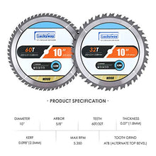 Load image into Gallery viewer, Luckyway 2-Pack 10 Inch Miter / Table Saw Blades 32T&amp;60T with 5/8 Inch Arbor TCT Circular Saw Blade for Cutting Wood
