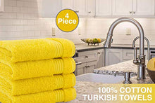 Load image into Gallery viewer, Luxury Turkish Cotton Washcloths for Easy Care, Extra Soft &amp; Absorbent, Fingertip Towels, 4 Pack Washcloth Set by United Home Textile, Lemon Yellow
