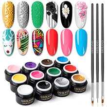 Load image into Gallery viewer, Saviland 12 Colors 3 in 1 Gel Art Paint for Nails with 3pcs Brush Pens,6ml/pcs Cable Knit Sweater Nail with 3D Embossed Gel Nail Polish, Carve Gel Set for Flowers Animals Design(Red White Black.)
