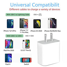 Load image into Gallery viewer, iPhone Fast Charger, 20W PD Fast Charger Type C Power Wall Charger Block with【Apple MFi Certified】 6FT USB C to Lightning Cable Compatible iPhone 12/12 Mini/12 Pro Max/11 Pro/Xs/XR/iPad AirPods Pro
