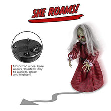 Load image into Gallery viewer, Best Choice Products Haunted Holly Animated Roaming Doll Halloween Decoration Prop Display w/Poseable Arms, Light-Up Eyes, Sounds, Phrases, Activated by Motion, Sound, or Vibration
