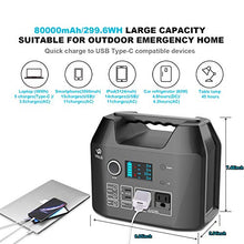 Load image into Gallery viewer, VOLO 300W Portable Power Station, 296Wh(80000mAh) Camping Lithium Battery Pack with 2AC 110V/ 1DC 12V/ 1DC 24V/ 1Car Cigarette Lighter/ 1QC3.0USB-C/ 2USB/Flashlight for Outdoor Camp Home Emergency
