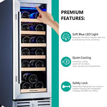 Load image into Gallery viewer, Kalamera Mini Fridge 18 Bottle - 12 inch Wine Cooler Refrigerator, Built-in or Freestanding, with Stainless Steel &amp; Double-Layer Tempered Glass Door, and Temperature Memory Function Wine Fridge
