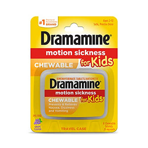 Dramamine Motion Sickness for Kids, Chewable, Dye Free, Grape Flavored, 8 Count