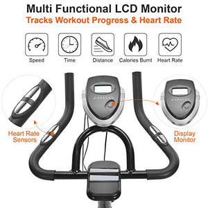 IDEER LIFE Indoor Cycling Bike Stationary Exercise Bike for Home Cardio Workout Smooth Belt Drive with Hand Pulse Sensor/LCD Display/Tablet Mount/Comfortable Seat Cushion(Black09060)