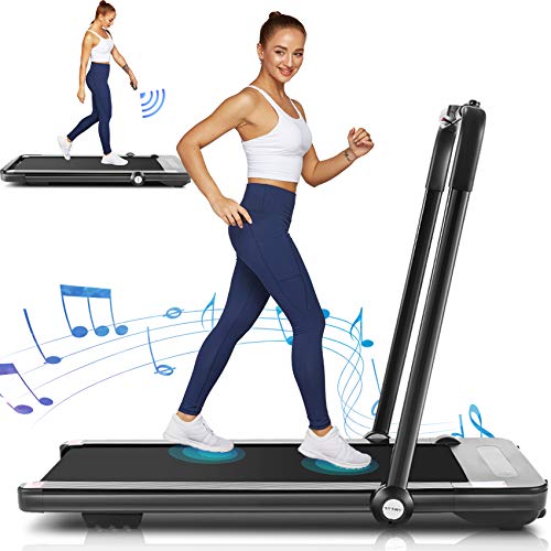 Folding Treadmill,2 in1 Small Treadmills for Home,2.25Hp Electric Under Desk Treadmill Weight Machine with Bluetooth Speakers&Remote Control,Built-in 5 Modes&12 Programs,Installation-Free (Black)