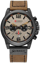 Load image into Gallery viewer, Mens Leather Strap Watches Chronograph Classic Black Casual Dress Stainless Steel Case Waterproof Date Analog Quartz Multifunction Military Watch (Brown)
